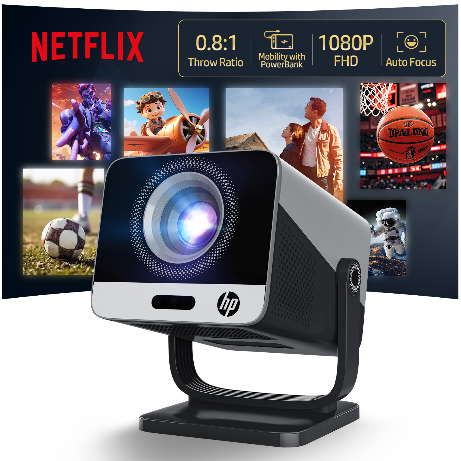 Netflix Home Cinema - [Netflix Certified]HP MC475 Projector，AI Ready, FHD